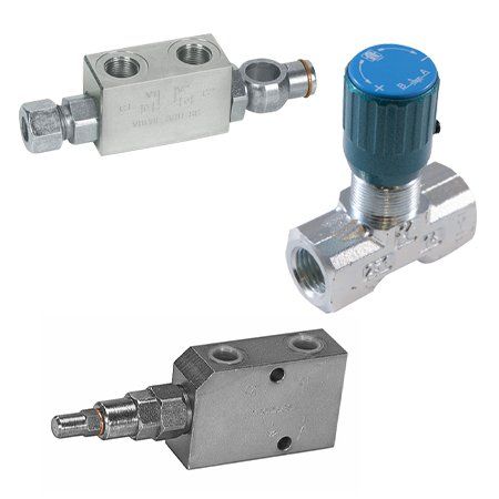 Sono mostrati tre diversi tipi di valvole su uno sfondo bianco.