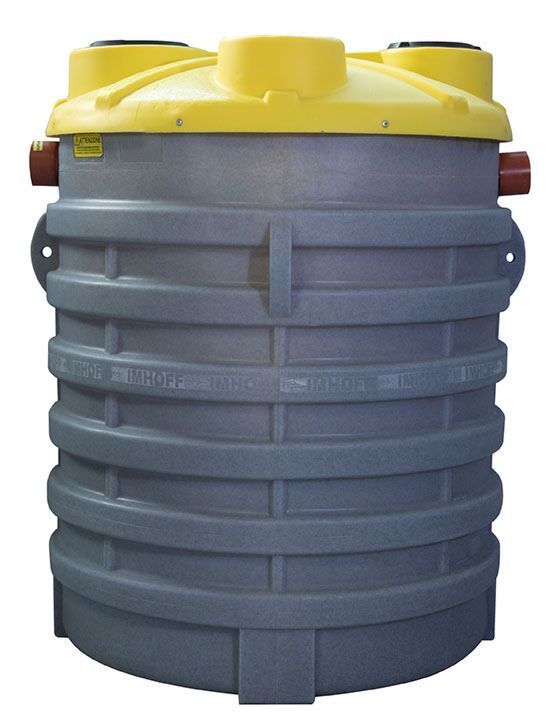 Un grande contenitore di plastica grigia con un coperchio giallo