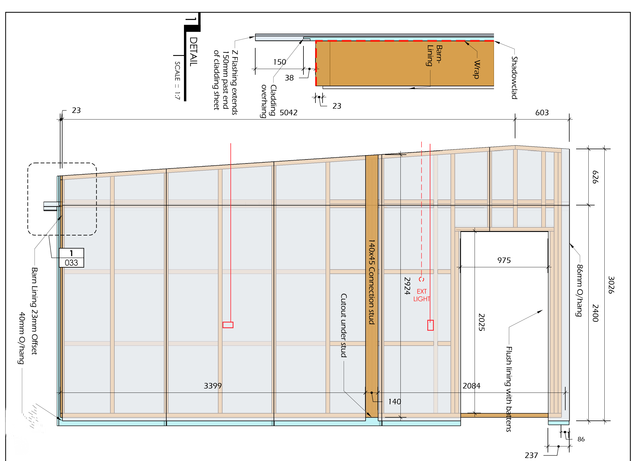 A drawing of a building with measurements on it