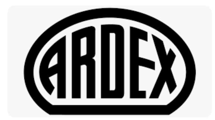 A black and white logo for ardex on a white background.