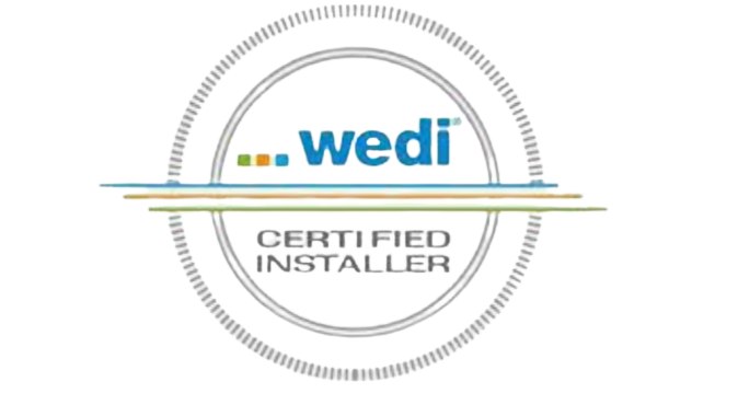 A certified installer logo for wedi on a white background