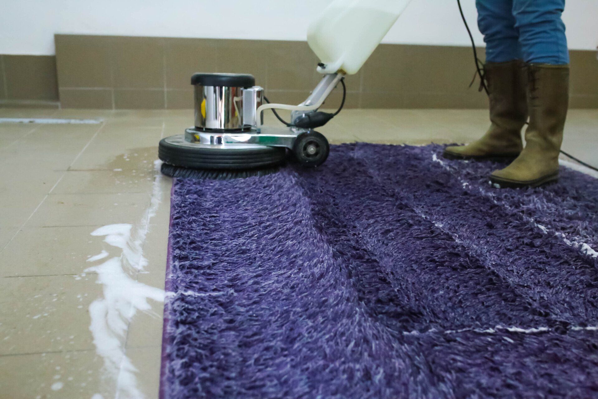 Floor Cleaning With Scrubbing Machine