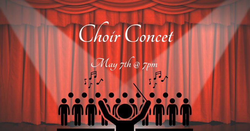 A poster for a choir concert on may 7th at 7pm