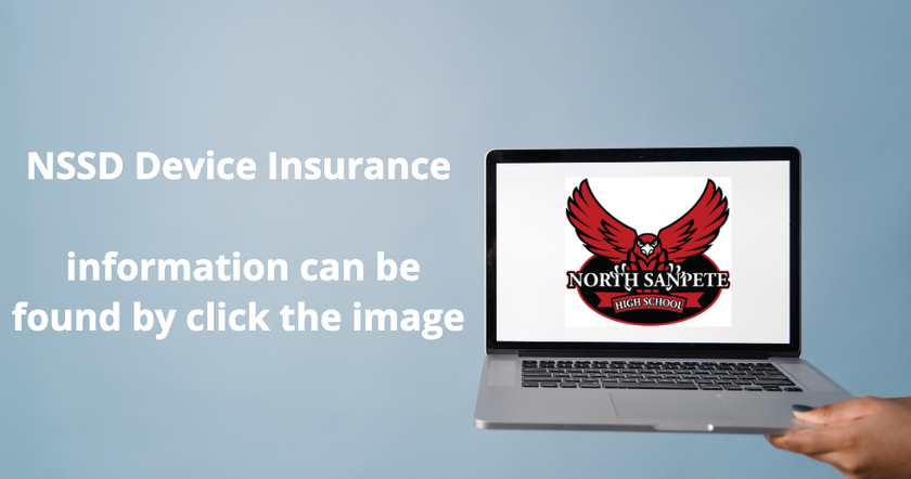 Laptop displaying the North Sanpete School District logo; text states 