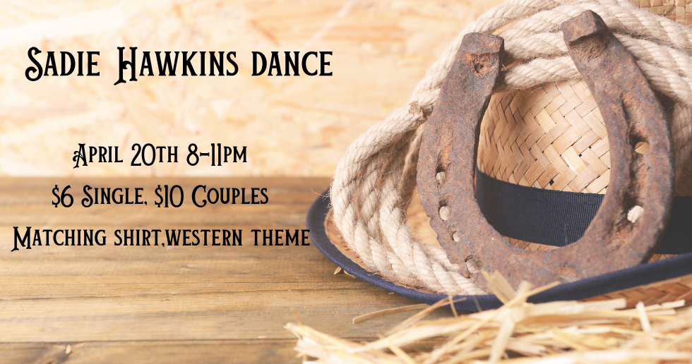 A poster for sadie hawkins dance with a horseshoe and rope