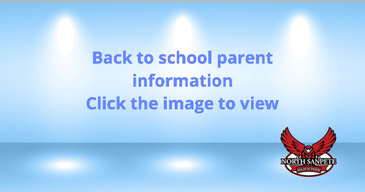 A blue background with the words back to school parent information click the image to view