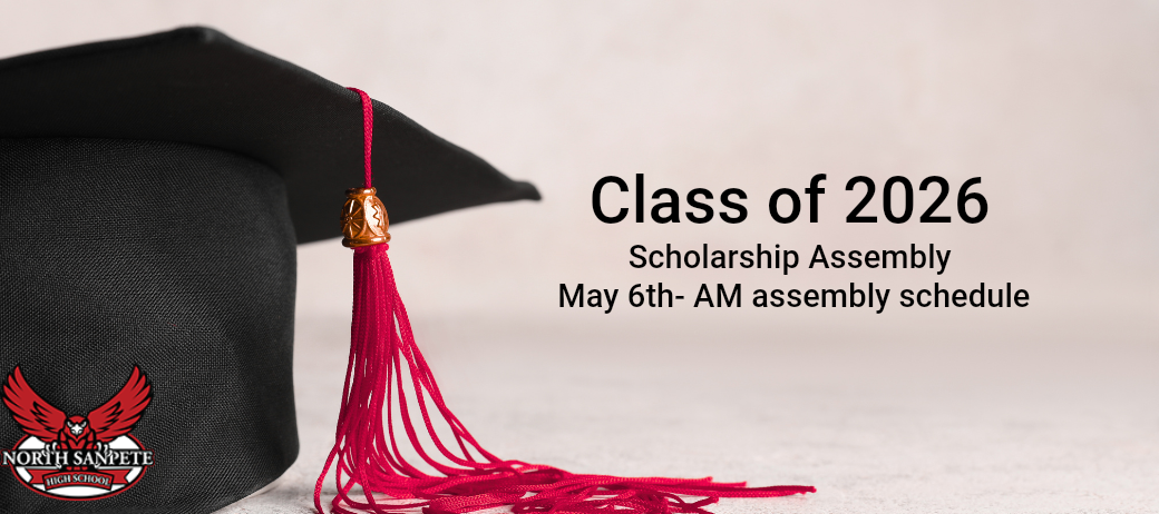 Graduation announcement reading “Class of 2026” with a black cap and red tassel on the left.