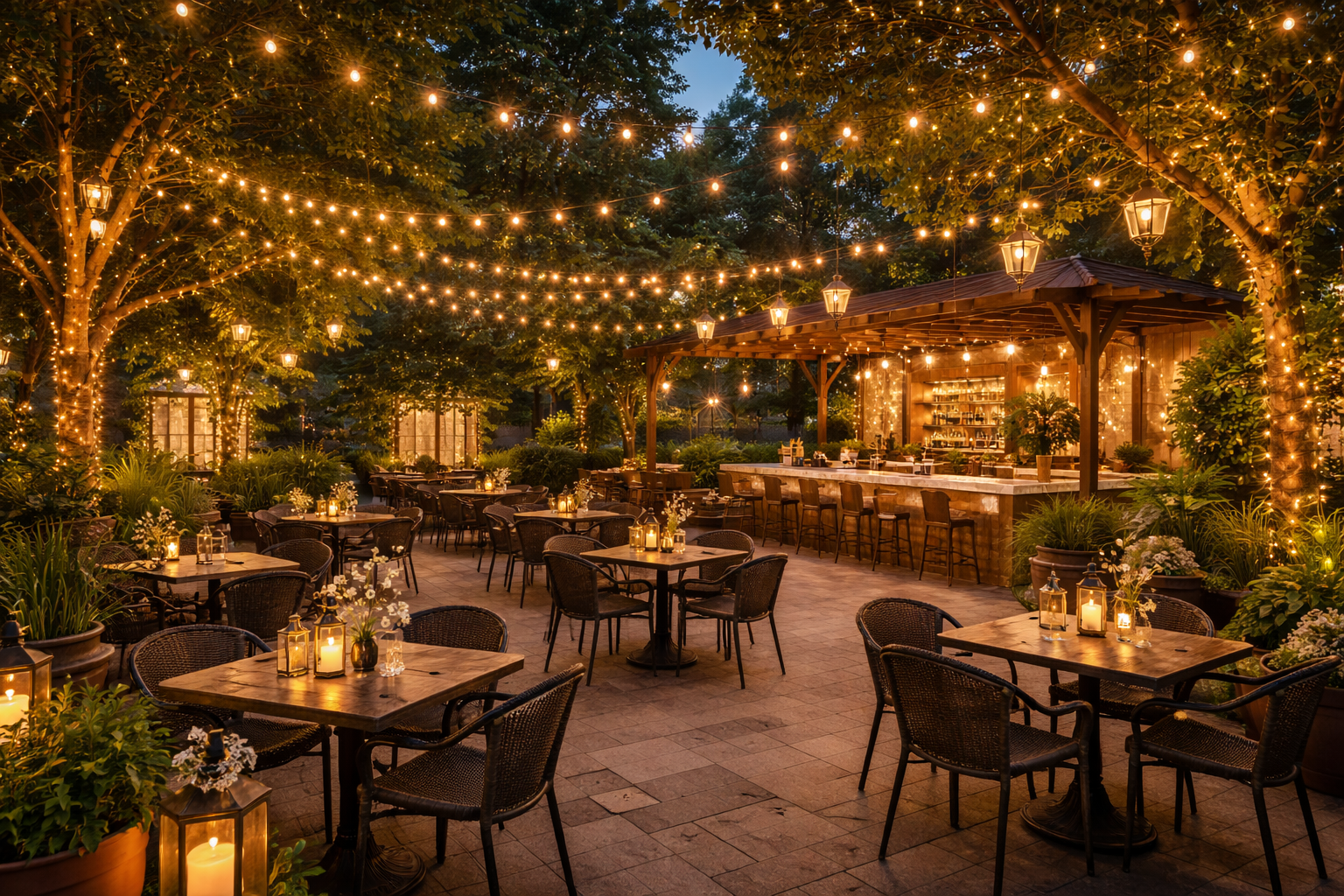 outdoor cafe lighting