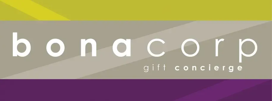 The logo for bonacorp gift concierge is purple and yellow