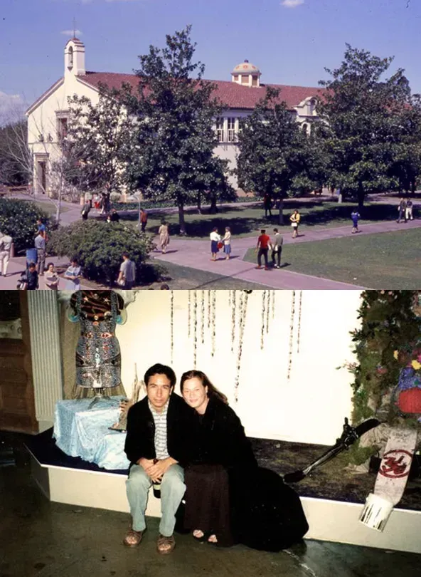 Top image of Fullerton Junior College campus and below Joe Cashan with Friend at The Lab in Costa Mesa in the 1990's
