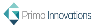 Logo for Prima Innovations featuring a stylized G icon made of blue and teal triangles next to the company name.