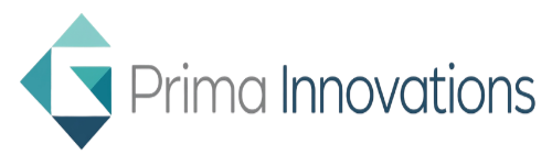 Logo for Prima Innovations LLC: blue, swirling design with the company name to the right.