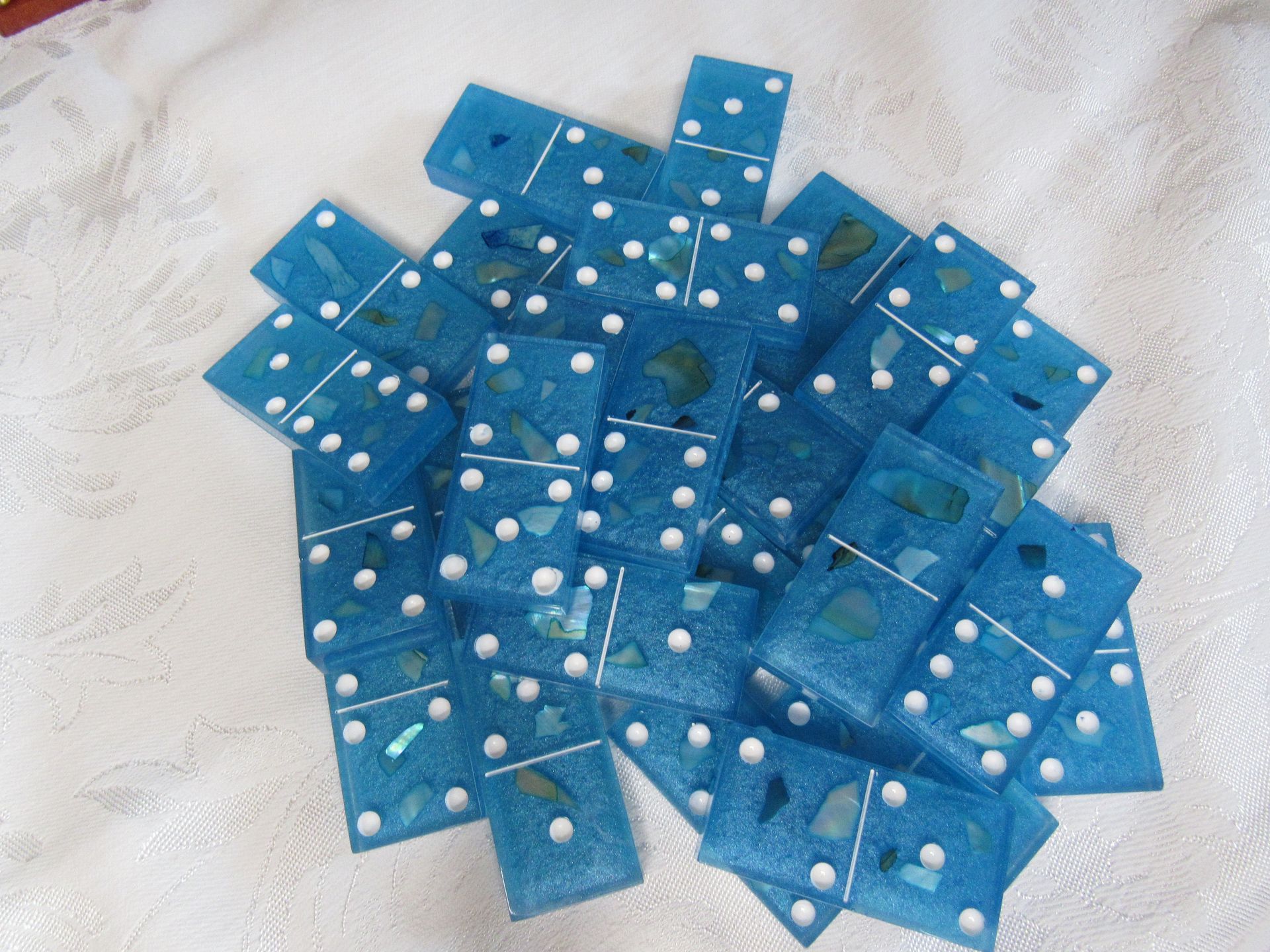 Blue Holographic Marble Dominoes