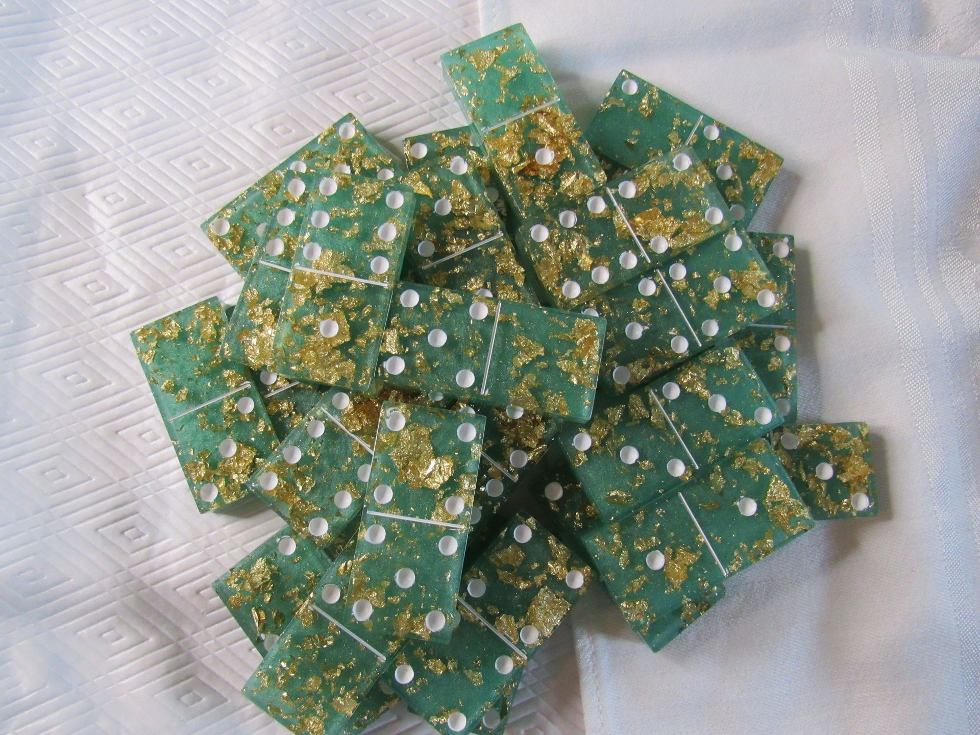 Moss Green with Gold Flakes Dominoes