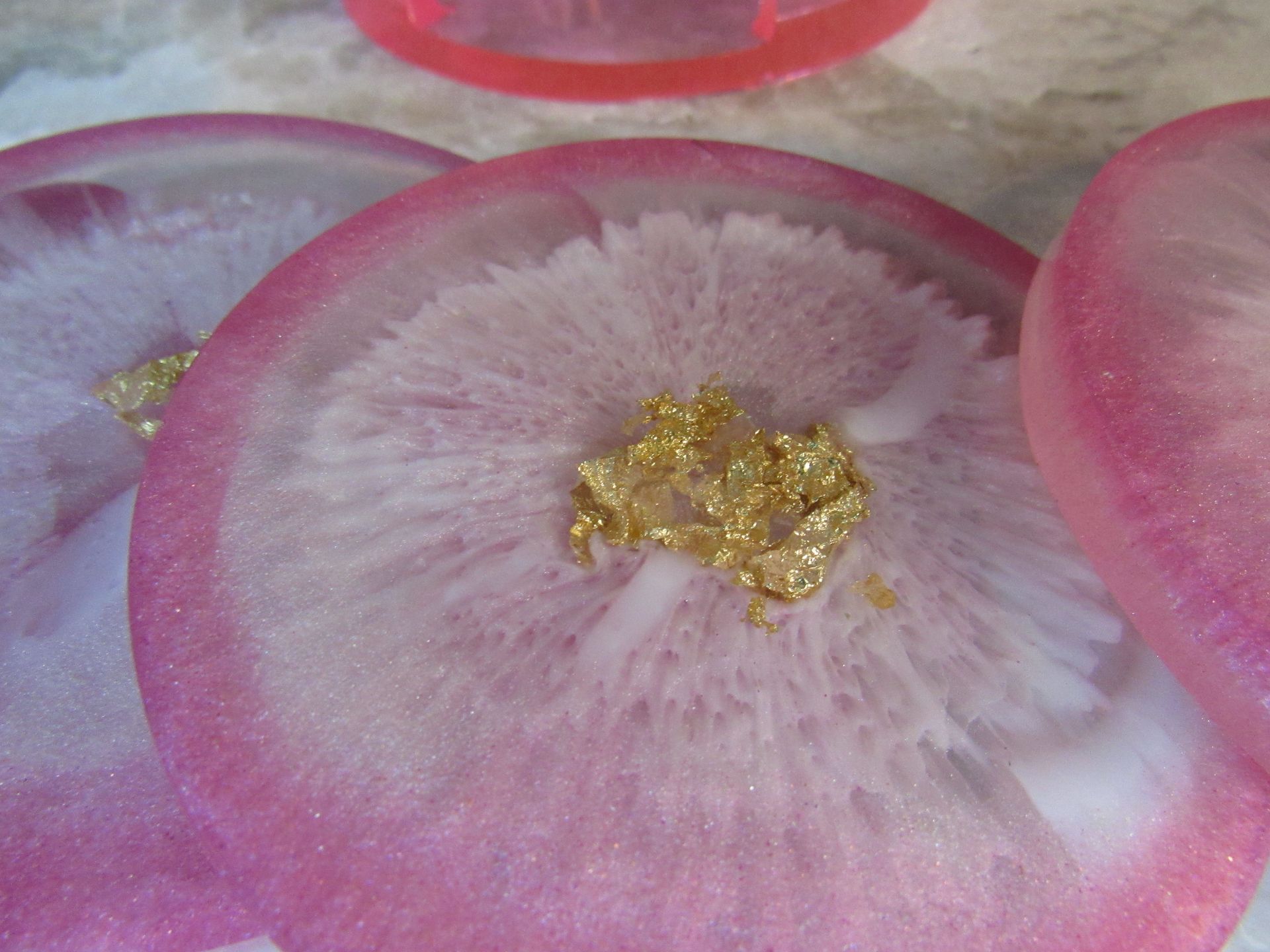 Pink Coasters with Gold Flakes - 5 piece set