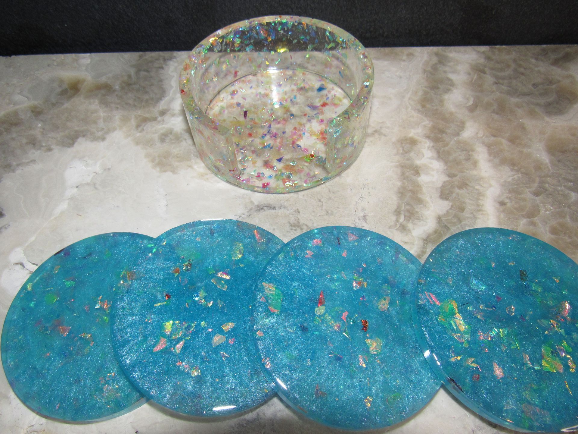 Blue Confetti Coasters - 5 piece set