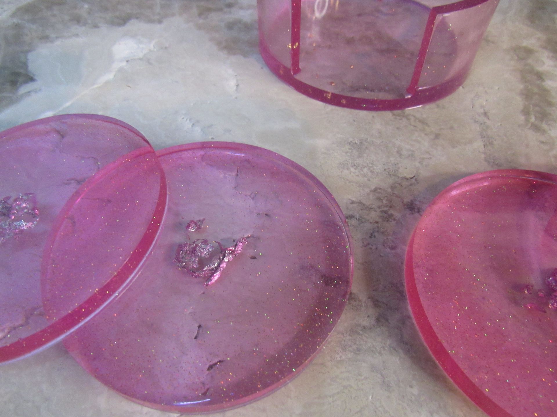 Magenta Coasters with Silver Flakes - 5 piece set