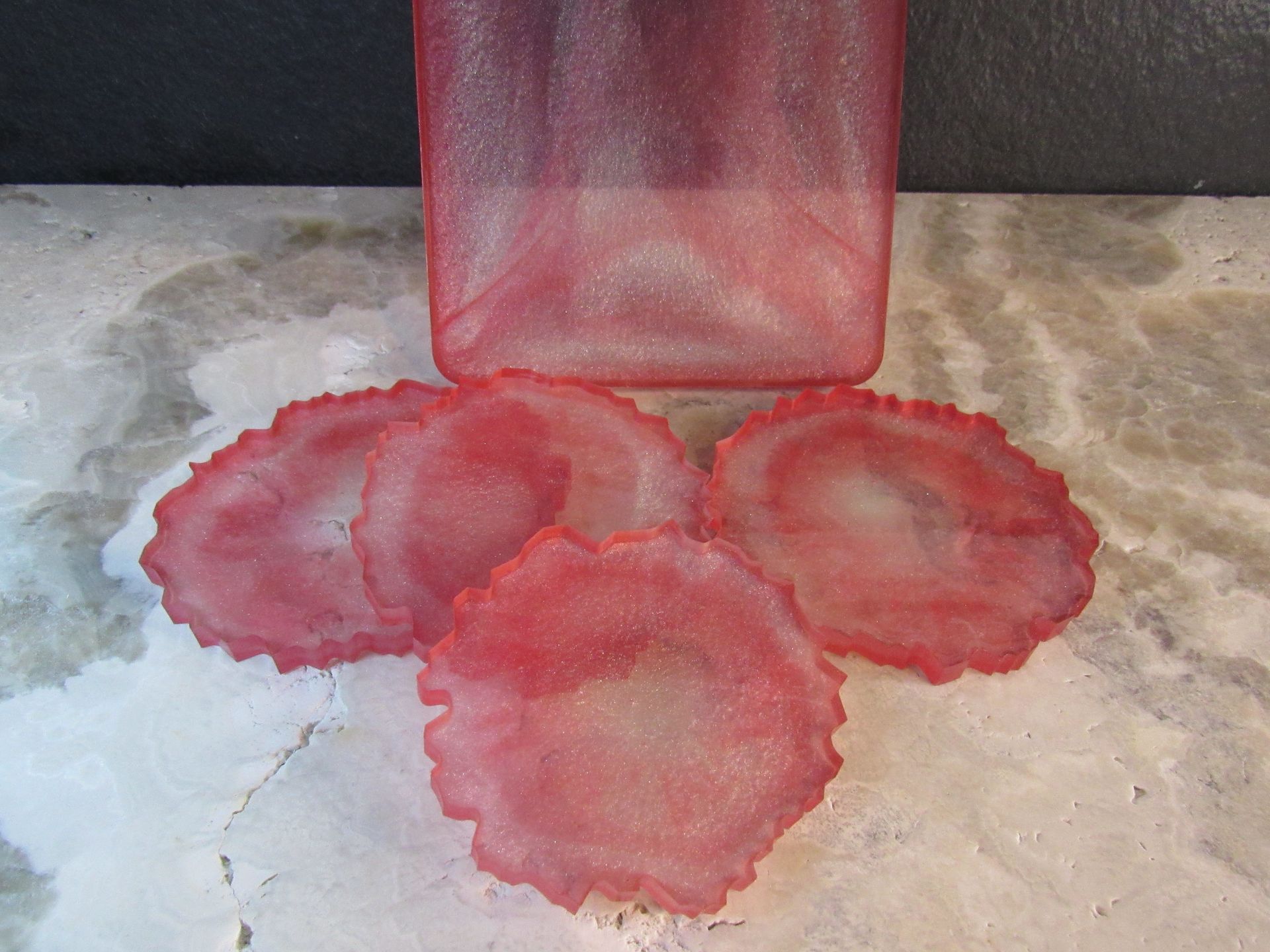 Fuchsia  Agate Geode Coasters w/ Tray - 5 piece