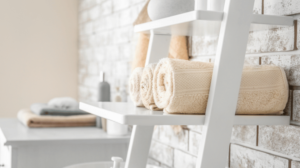 Extra Bathroom Storage Using Ladder Shelf