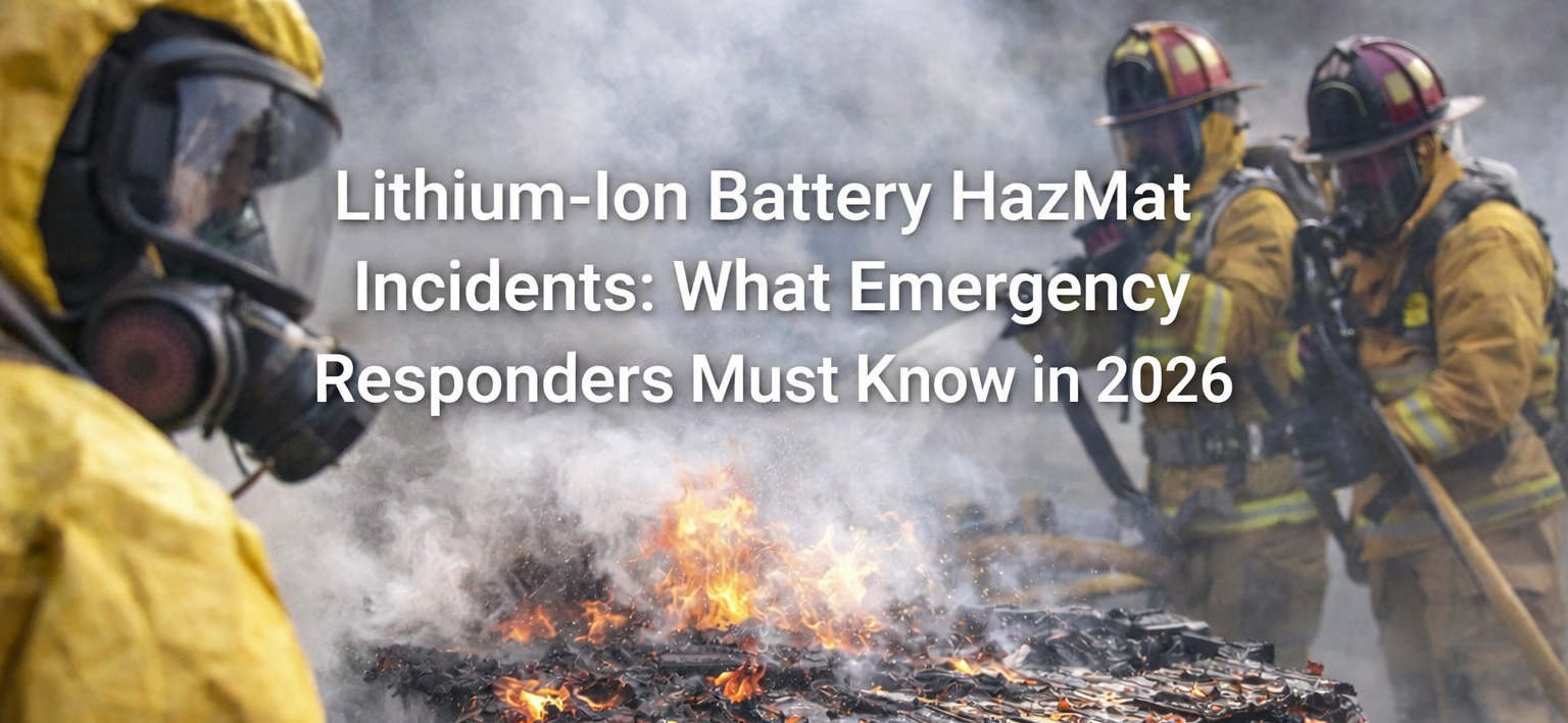 Firefighters in hazmat gear extinguish a fire, smoke billowing with text