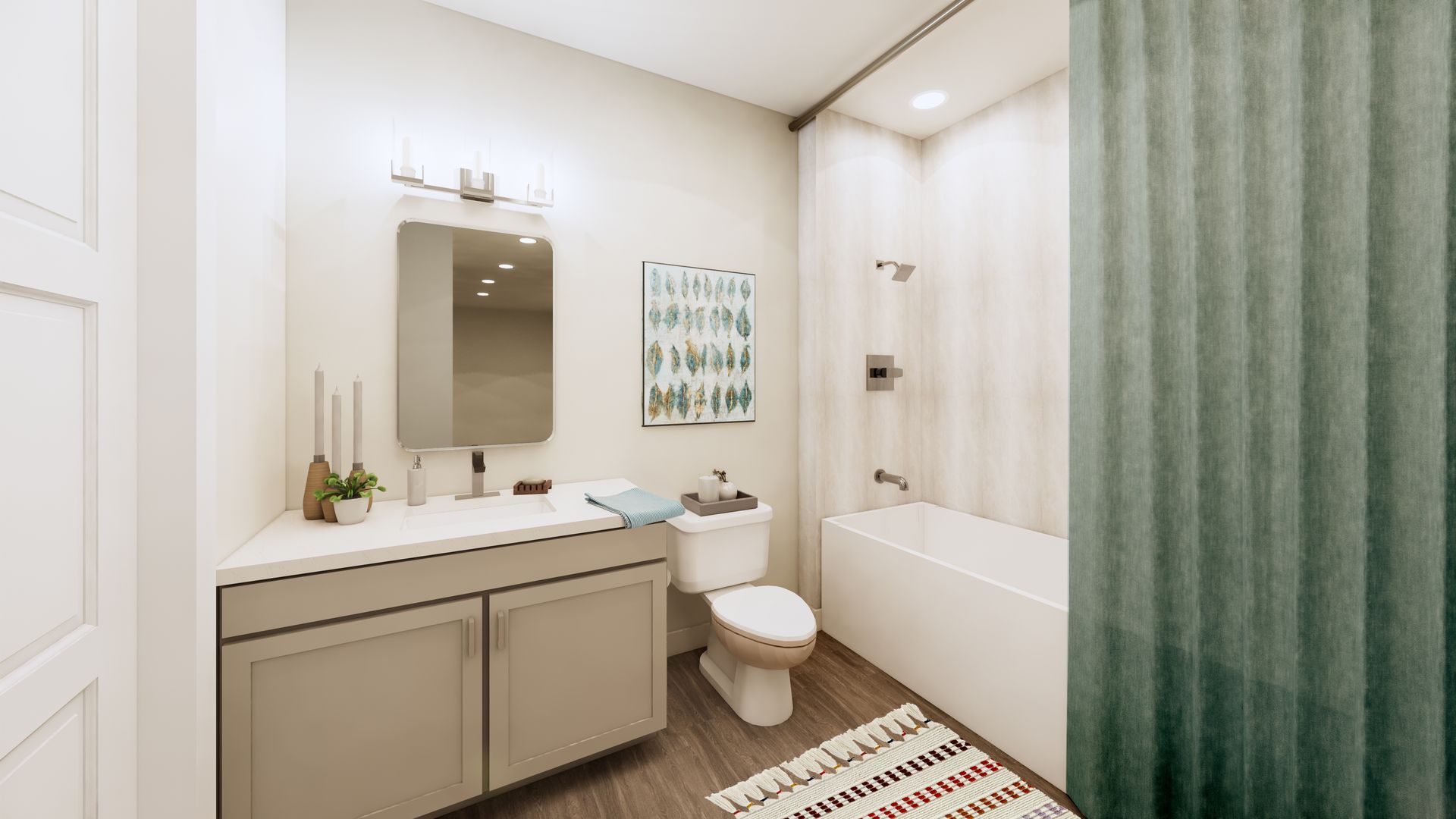 apartment bathroom at Woods of West Carmel in Zionsville, IN.