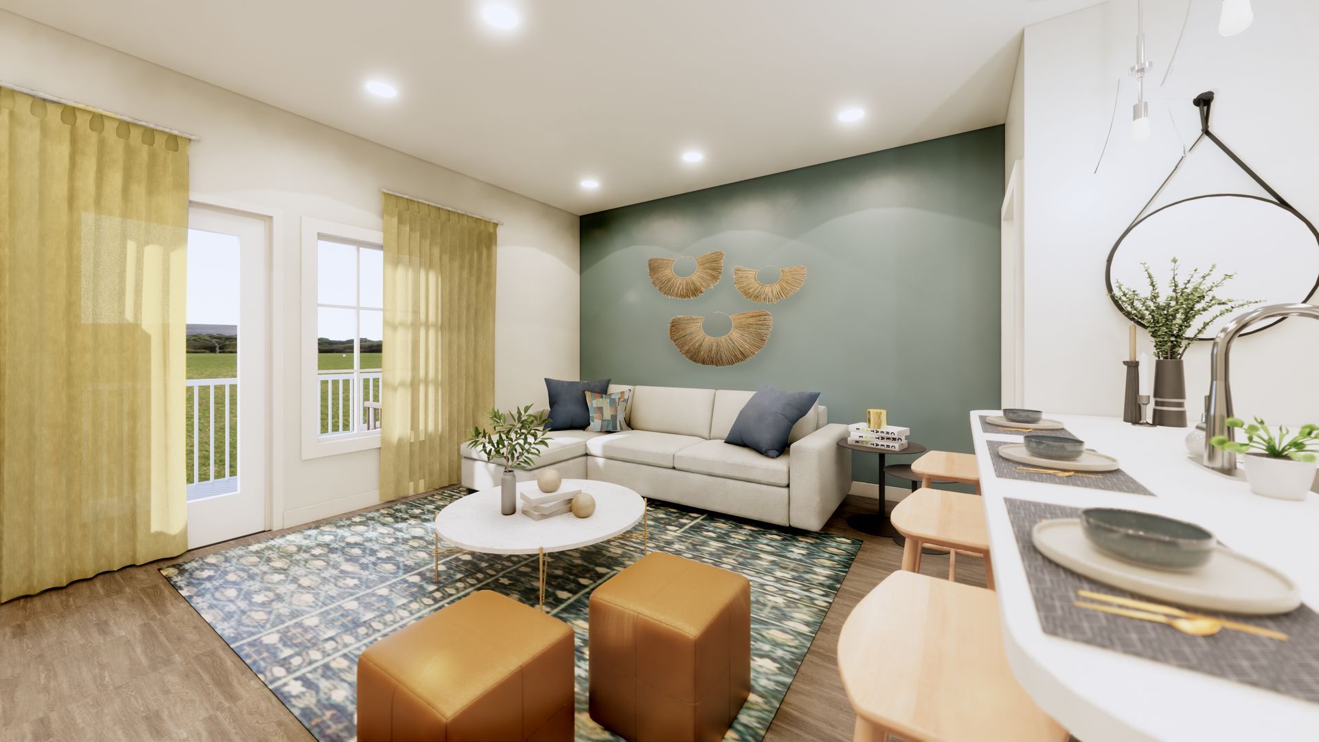 apartment living room at Woods of West Carmel in Zionsville, IN.