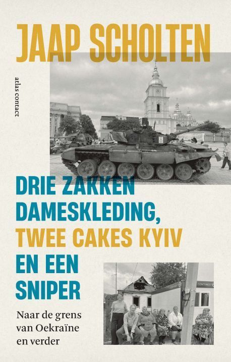 Boekomslag drie zakken dameskleding, twee cakes Kyiv en een sniper