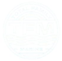 Faded circular maritime logo with “E.M.” and “MARINE” text in pale blue on white background