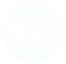 Faded circular maritime logo with “E.M.” and “MARINE” text in pale blue on white background