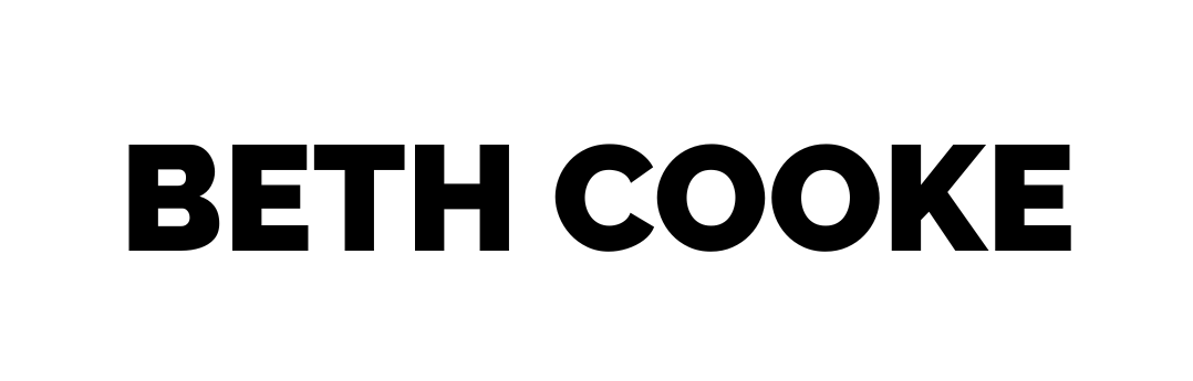 The logo for beth cooke is black and white on a white background.