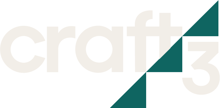 A logo for craft 3 with green triangles on a white background