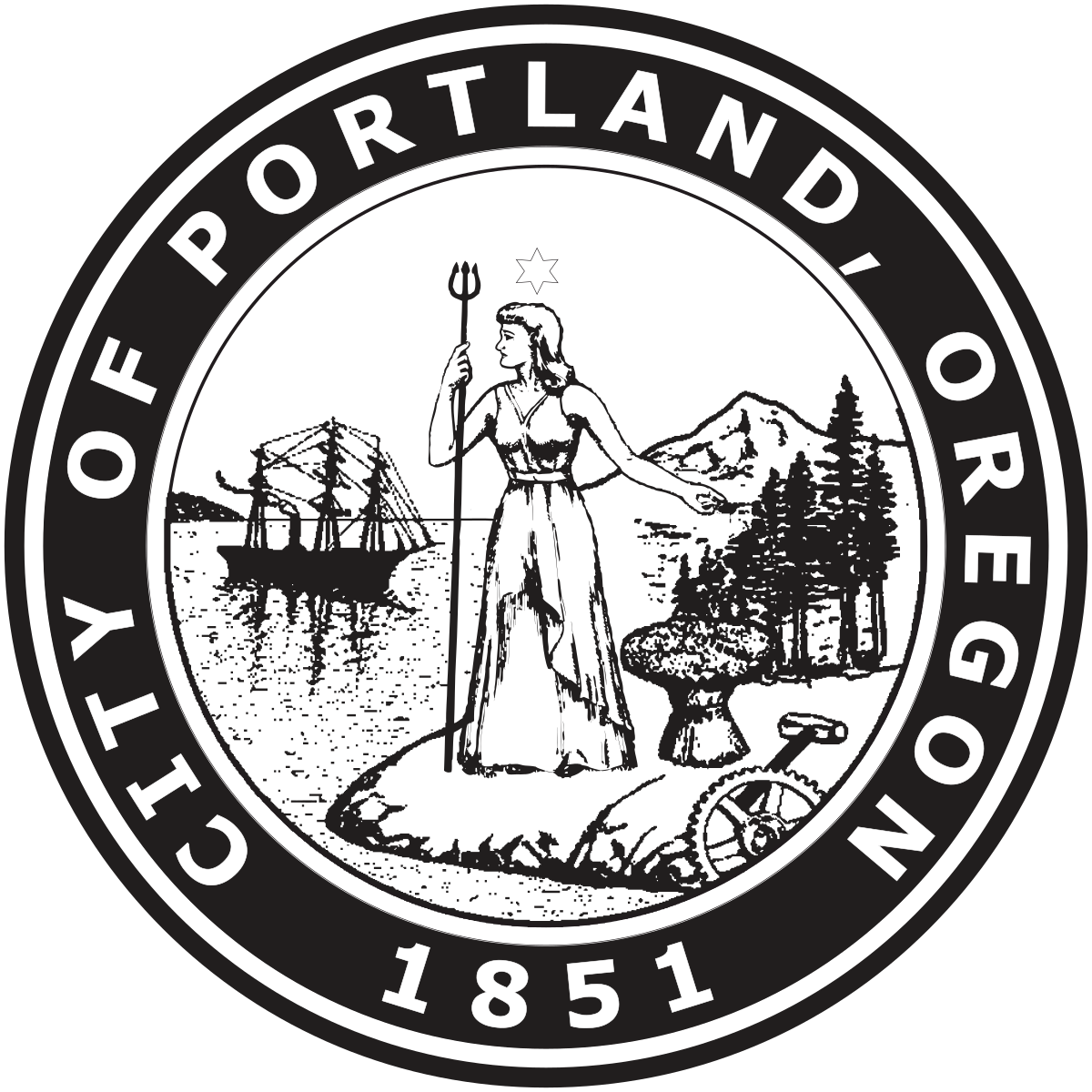 A black and white seal for the city of portland oregon
