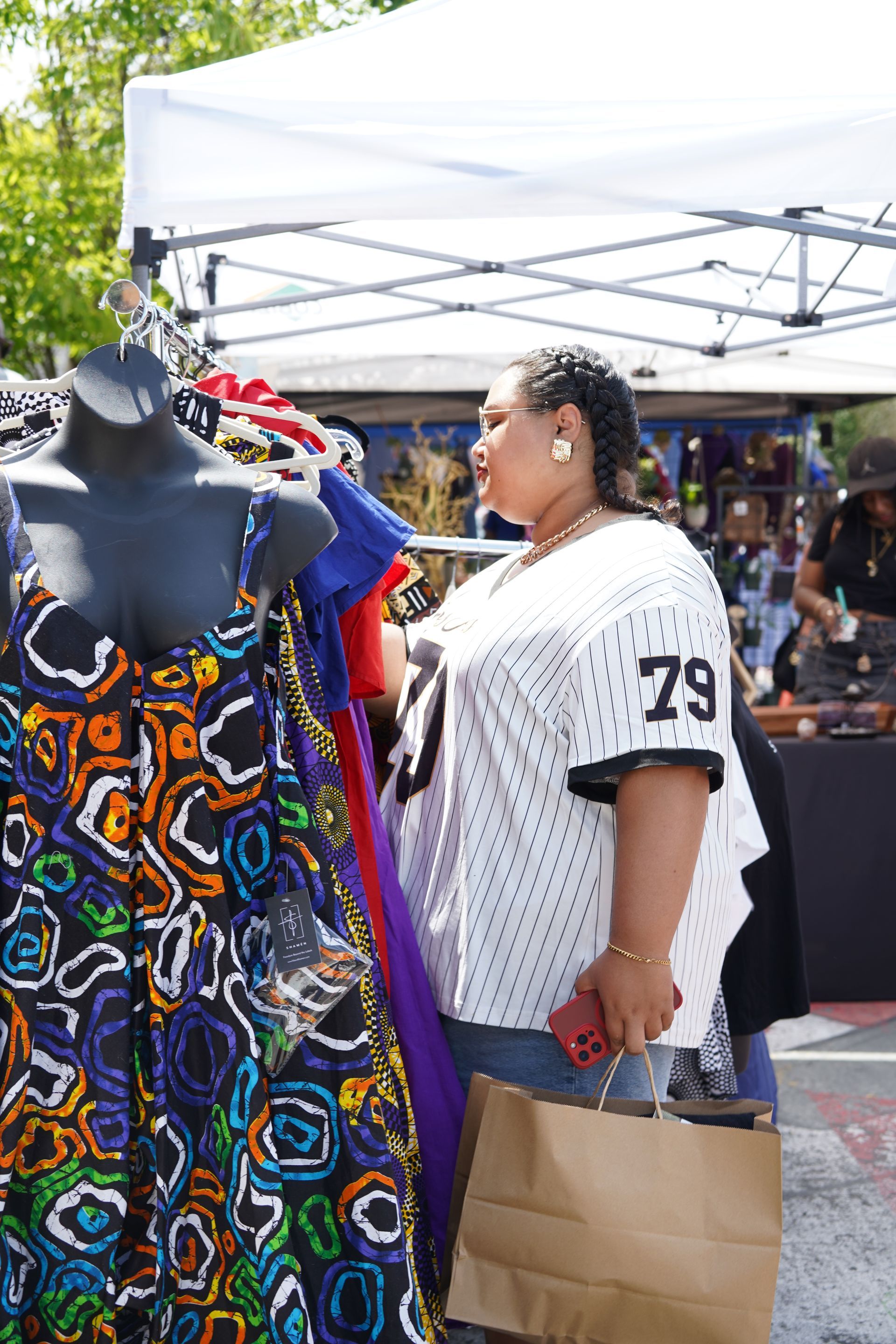 A woman wearing a jersey with the number 79 on it