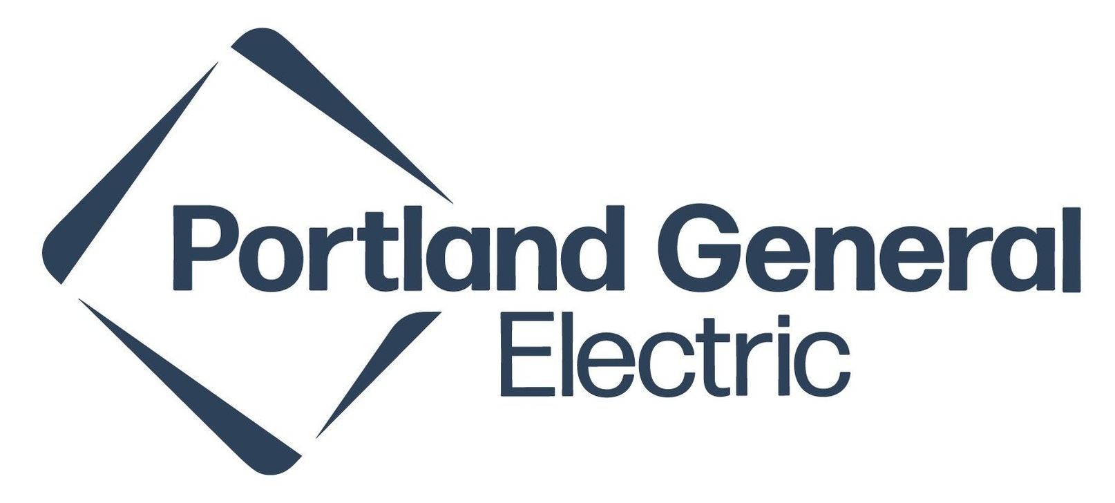 The logo for portland general electric is blue and white.