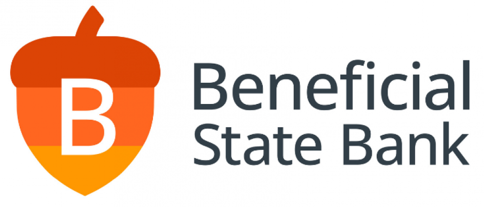The logo for beneficial state bank has an acorn on it.