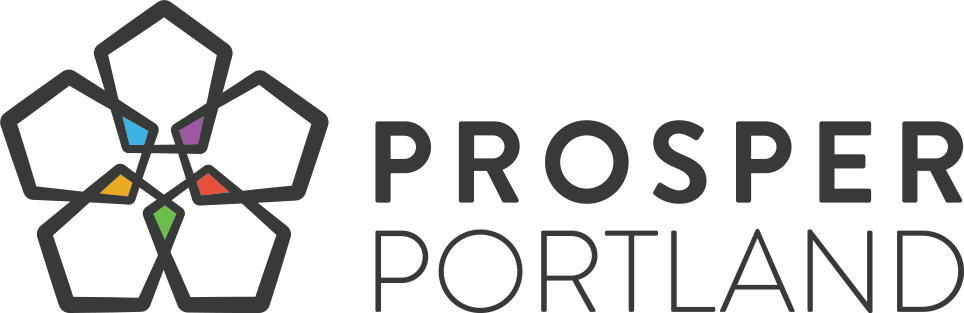 The logo for prosper portland has a flower in the middle of it.