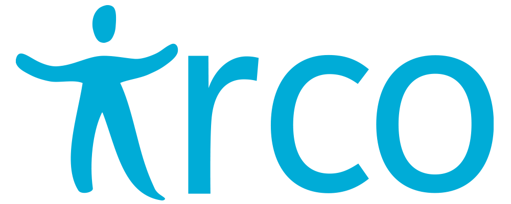 A blue logo with a silhouette of a person and the word arco.