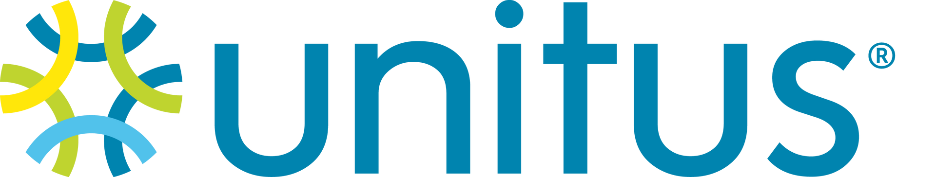 A blue and yellow logo for unitus with a star in the middle