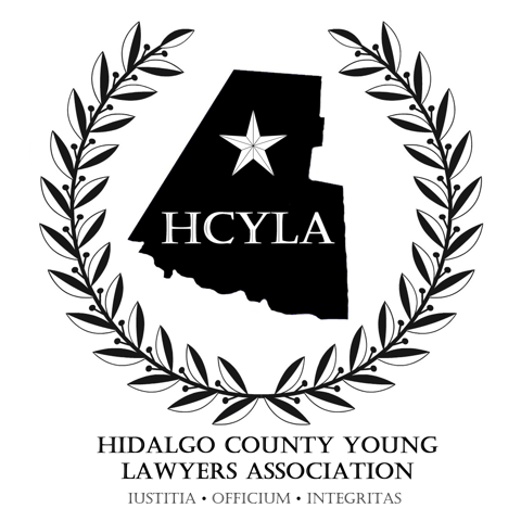 Logo of Hidalgo County Young Lawyers Association; outline of Texas with star and initials 