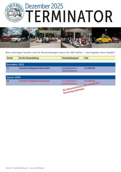 Terminator Terminplan der Fiat 500 IG