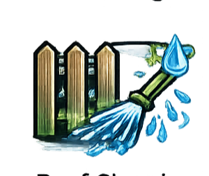 A water hose spraying water onto a brown wooden fence, indicating a cleaning service.