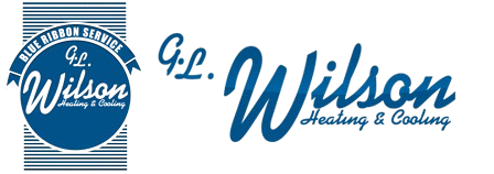 Logo for G.L. Wilson Heating & Cooling. Blue and white text, with an emblem.