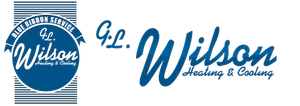 Logo for G.L. Wilson Heating & Cooling. Blue and white text, with an emblem.