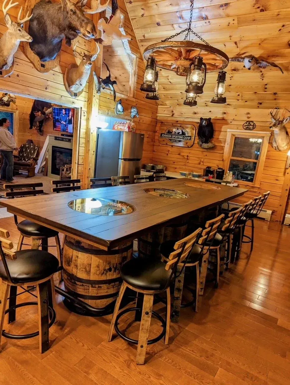 Dining table for the guests at the sporting camp.