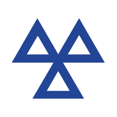 A blue and white triangle on a white background