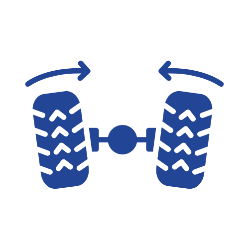 A blue icon of two tires with arrows pointing in opposite directions.