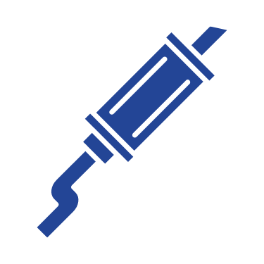 A blue exhaust pipe icon on a white background.