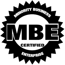 Black and white MBE Certified Enterprise seal: 'Minority Business Enterprise' in bold letters, with a starburst border. Black and white MBE Certified Enterprise seal: 'Minority Business Enterprise' in bold letters, with a starburst border.