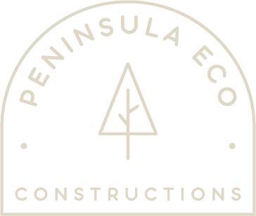 Logo for Peninsula Eco Constructions, with text and a tree icon.
