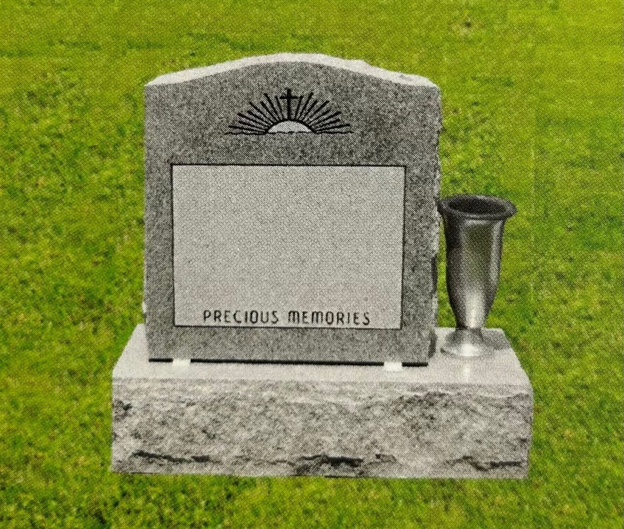 A gray granite tombstone with 